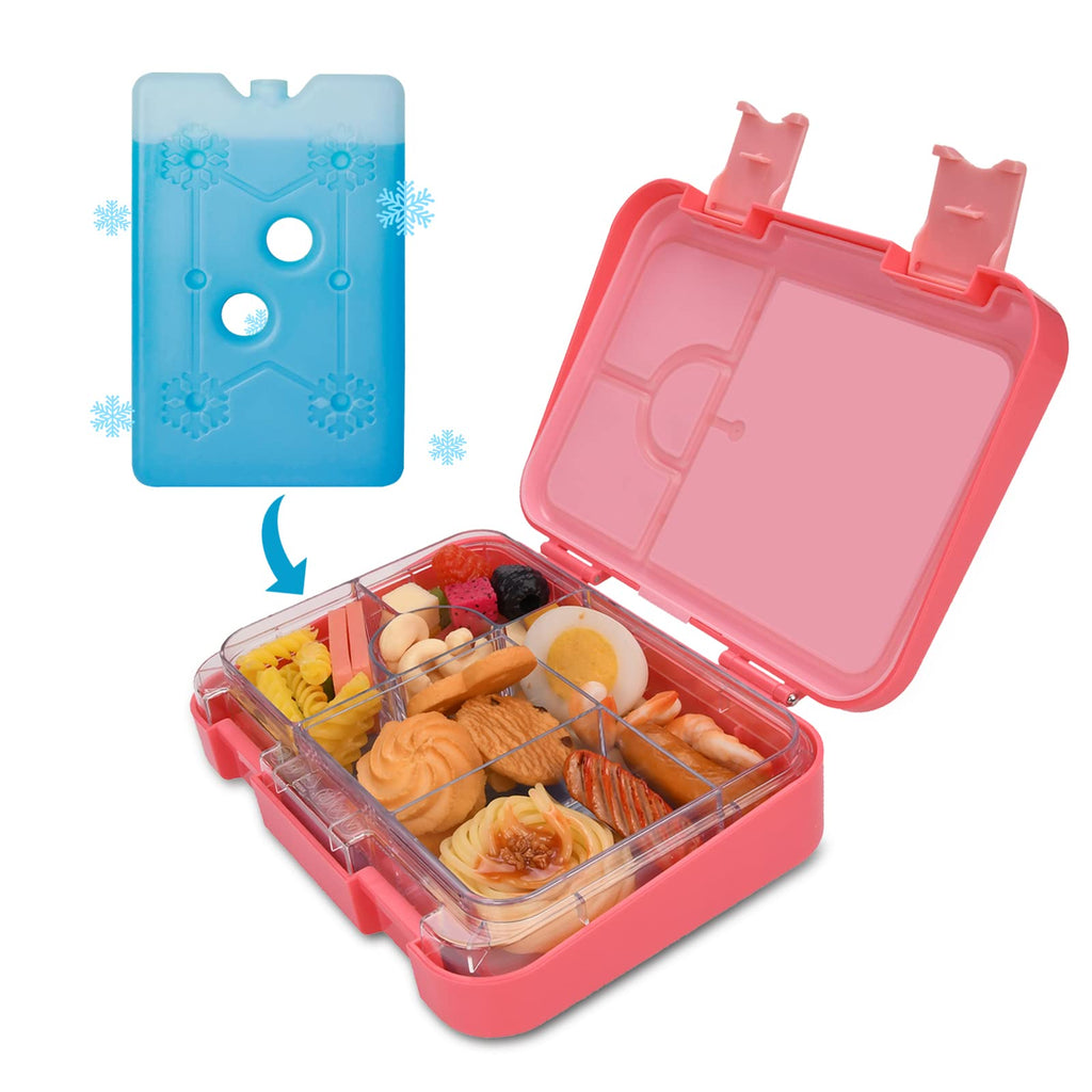 Kids Leak Proof Bento Lunch Boxes with Removable Ice Pack Pink