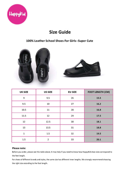 HappyKid School Shoes Size Guide Super Cute
