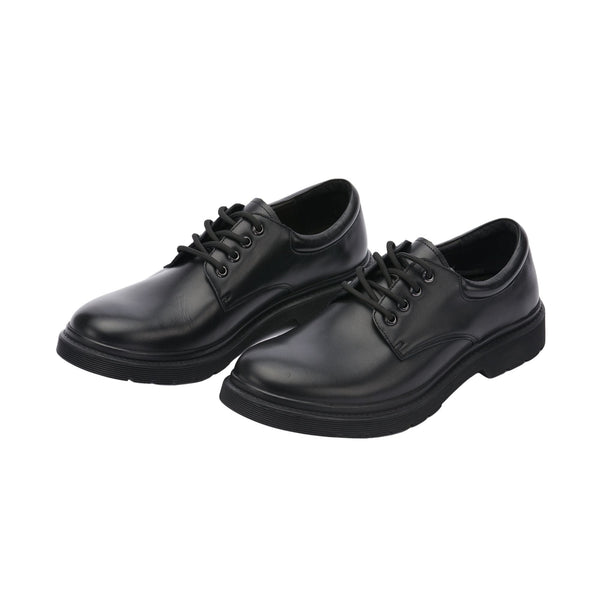 Black Boys Leather School Shoes-Lace Up